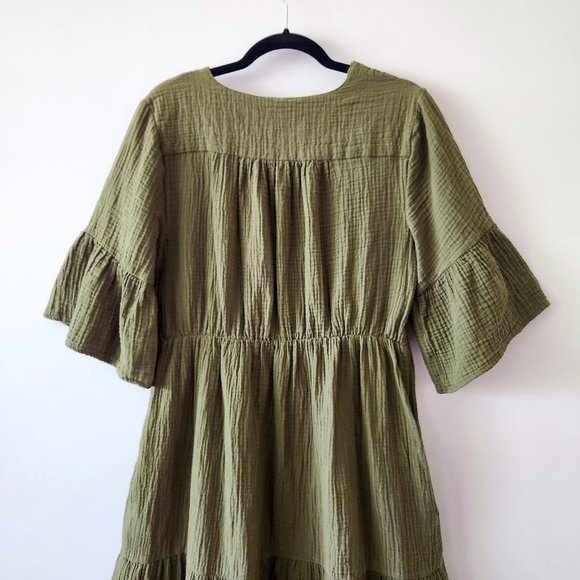 Chelsea and Theodore Moss Green 100% Cotton Double Gauze Midi Dress Size L - Picture 9 of 17